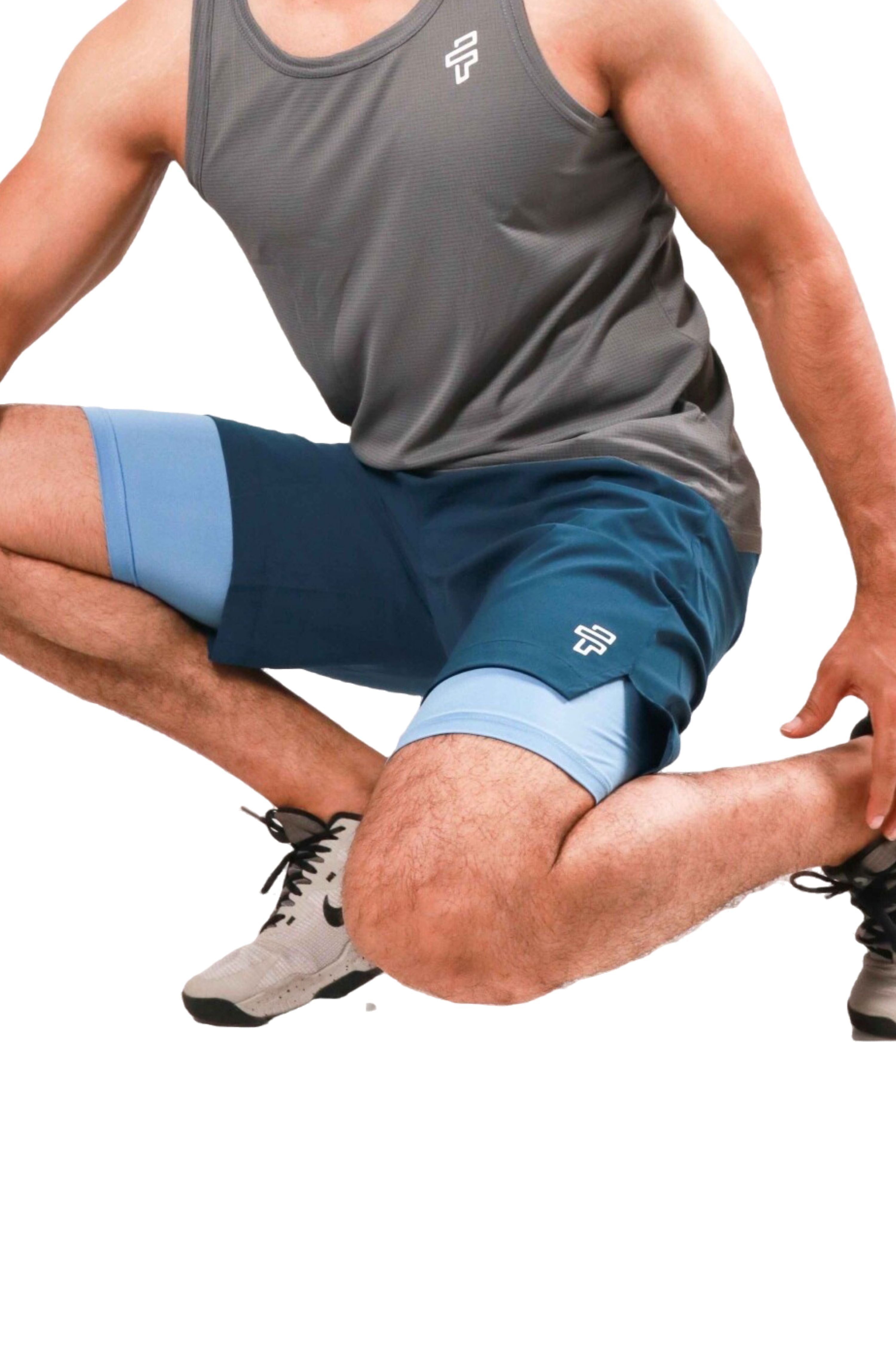 2 - in - 1 Compression Shorts - Deep Teal/Sky - Flecto