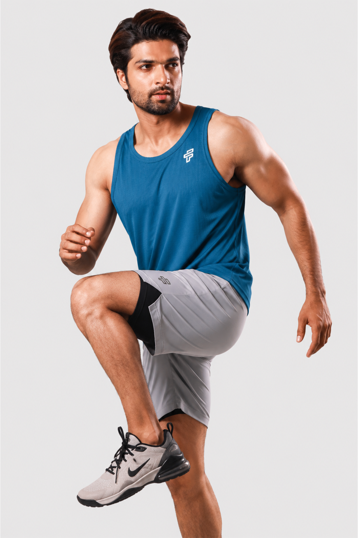 Teal Stringer + Grey 2-in-1 Shorts