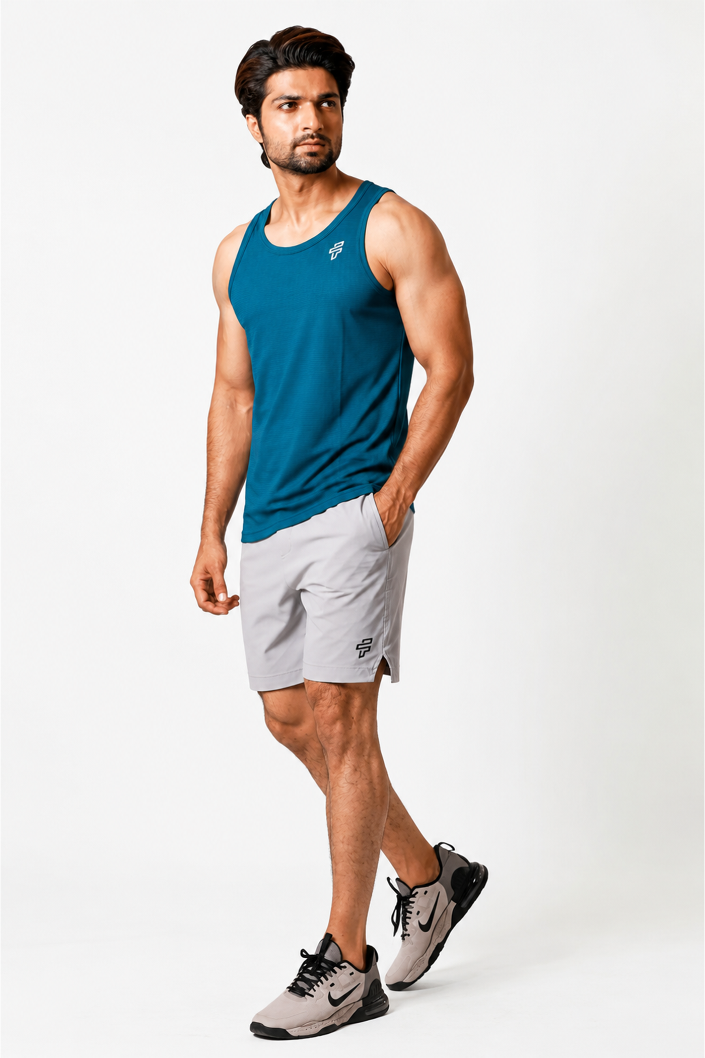 Teal Stringer + Grey 2-in-1 Shorts