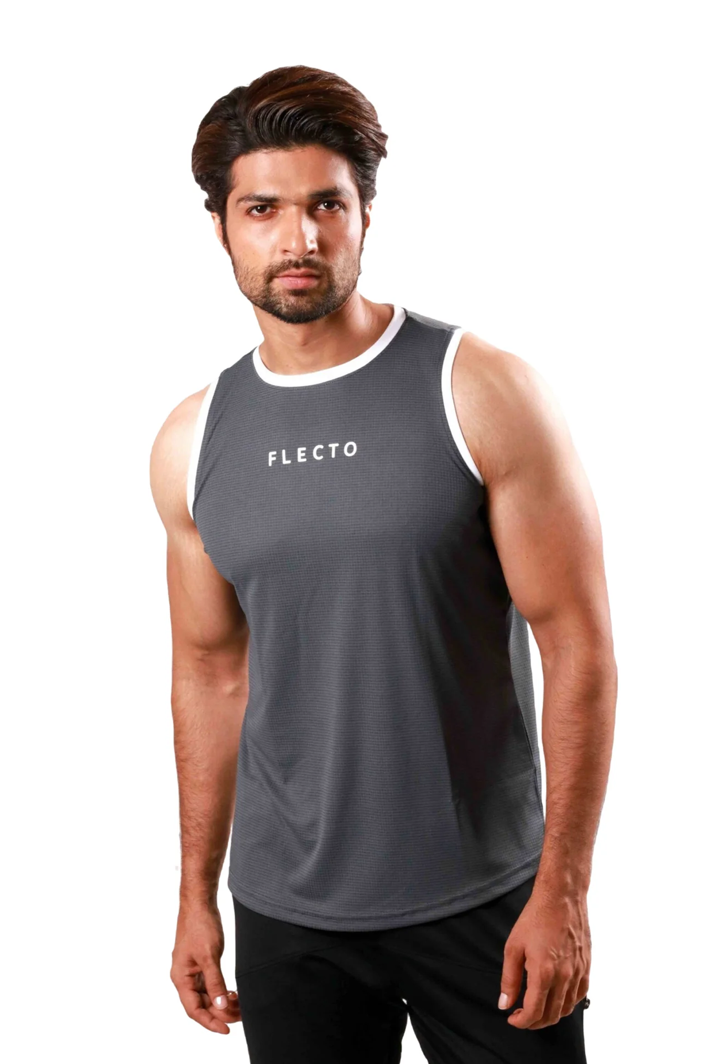 Grey Tank Top + Black Cargo Shorts