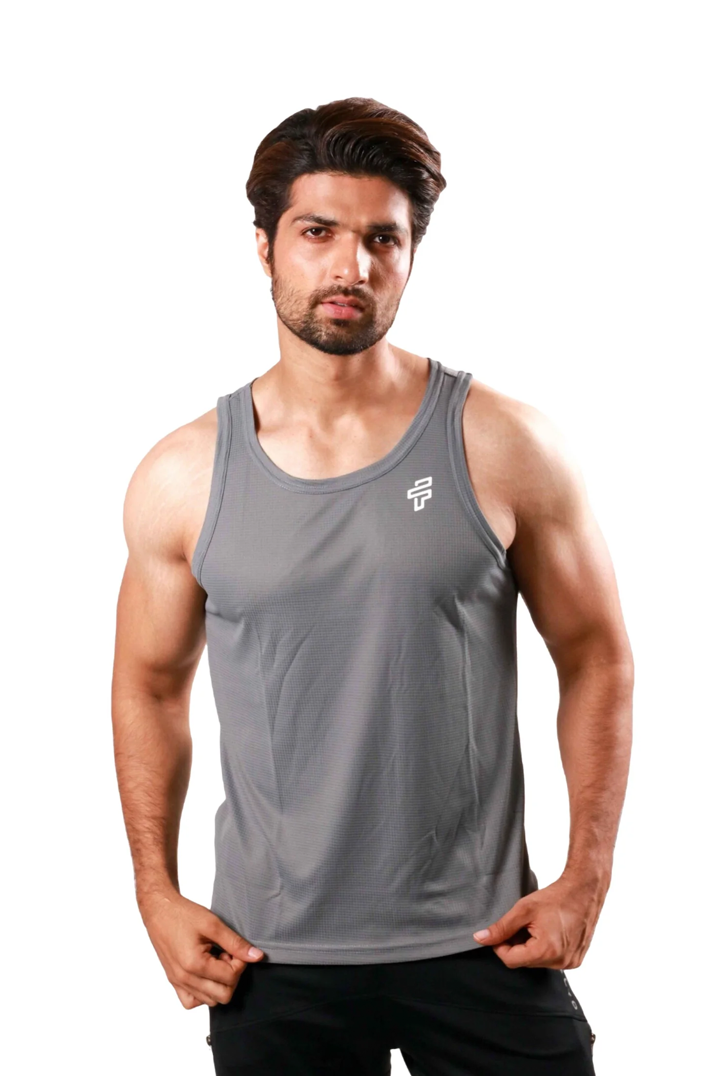 Grey Stringer + Black Cargo Shorts