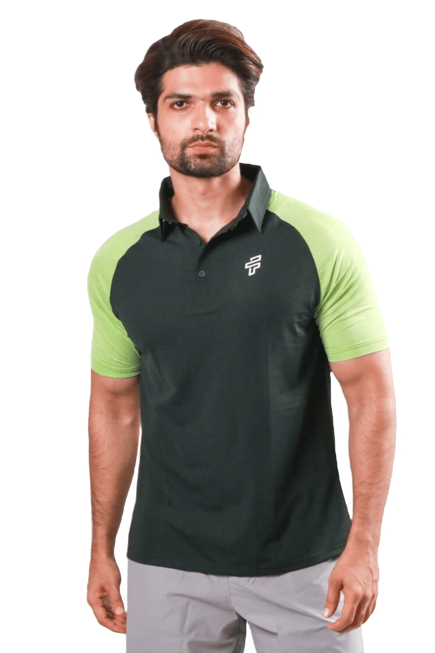 ⁠⁠Green Polo + Grey 2-in-1 Shorts