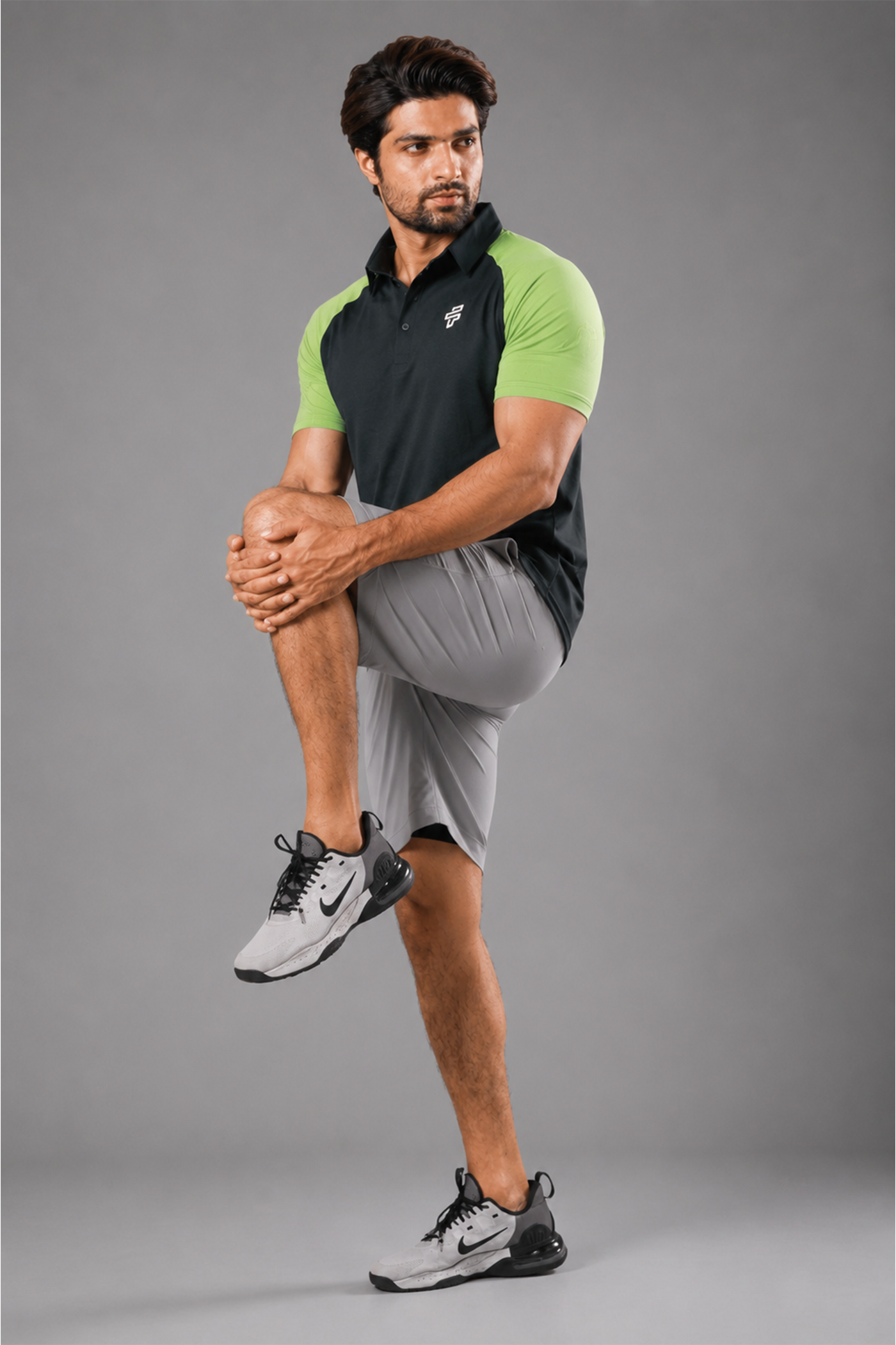 ⁠⁠Green Polo + Grey 2-in-1 Shorts