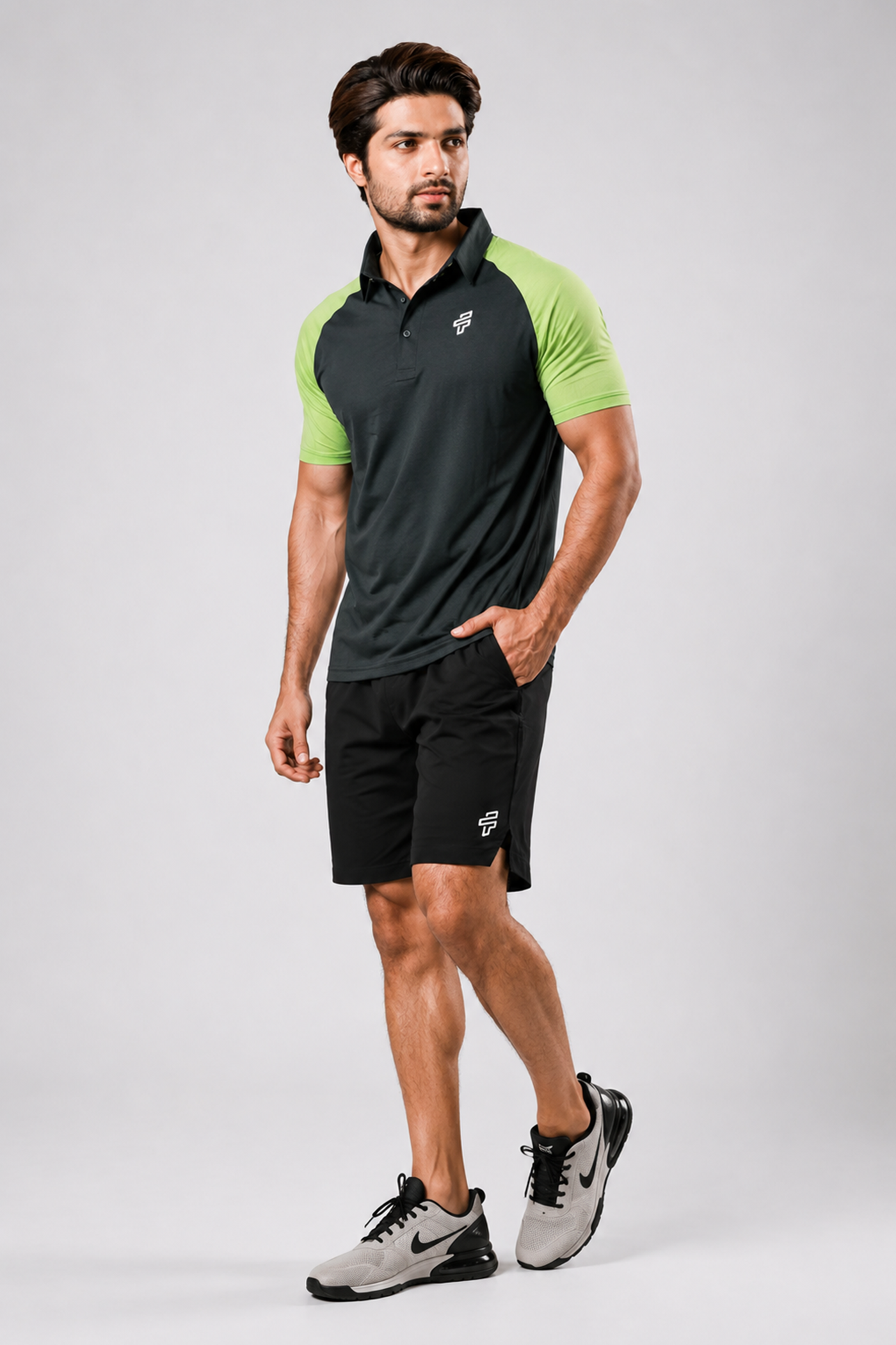 ⁠⁠Green Polo + Black 2-in-1 Shorts