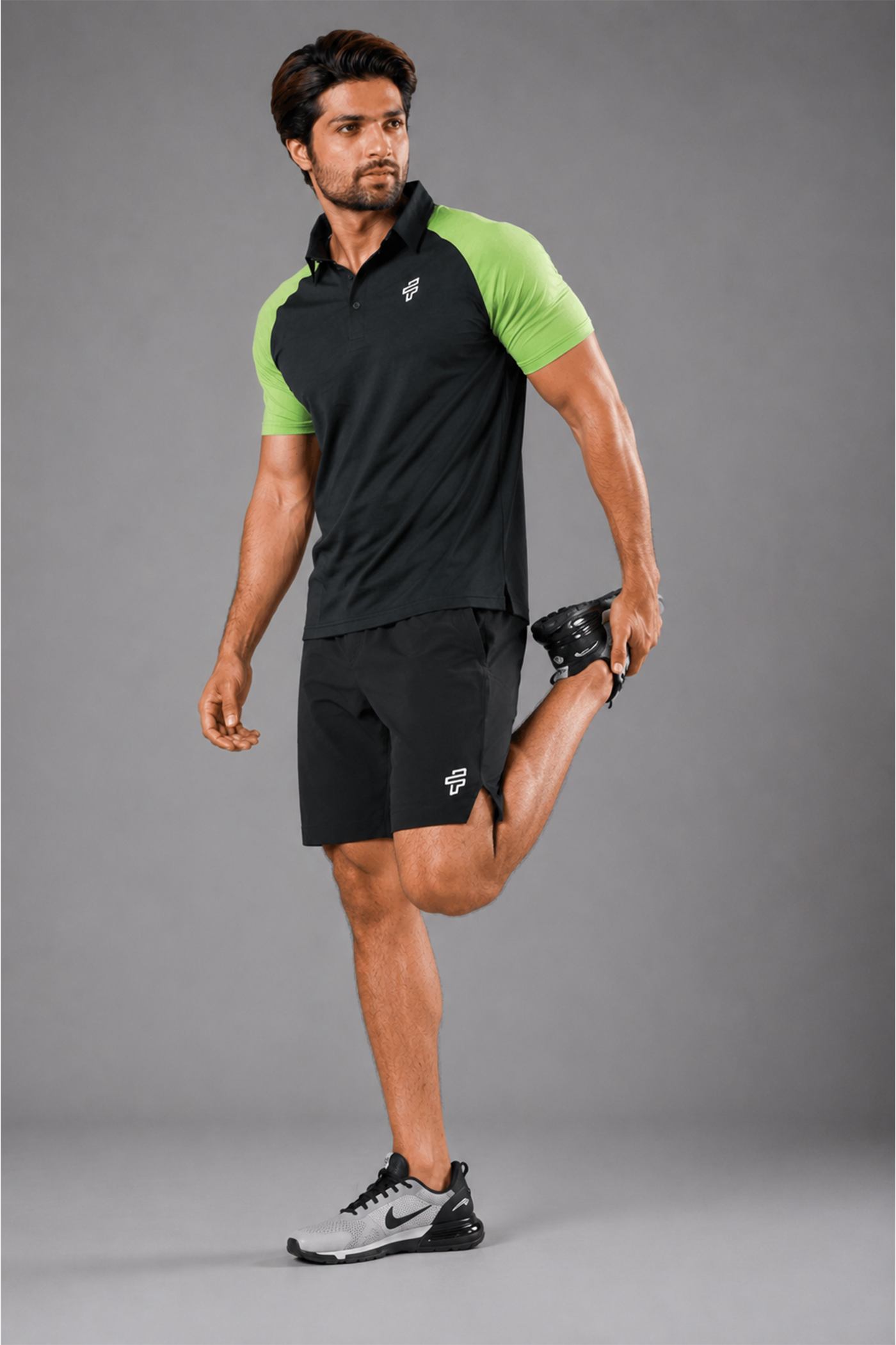 ⁠⁠Green Polo + Black 2-in-1 Shorts