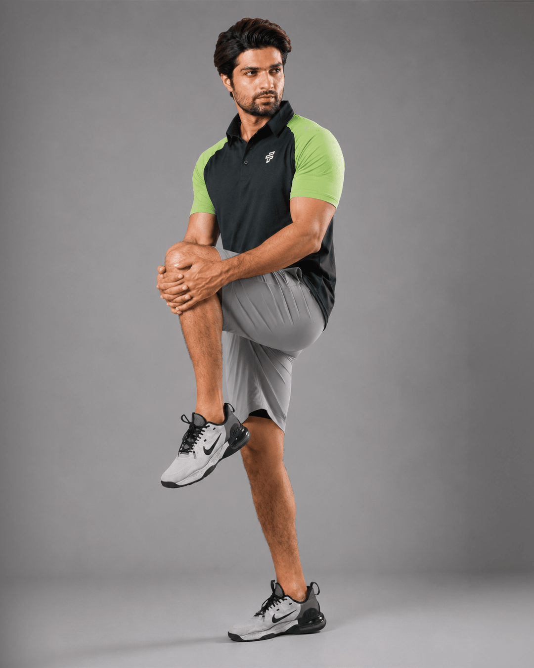 ⁠⁠Green Polo + Grey 2-in-1 Shorts - Flecto