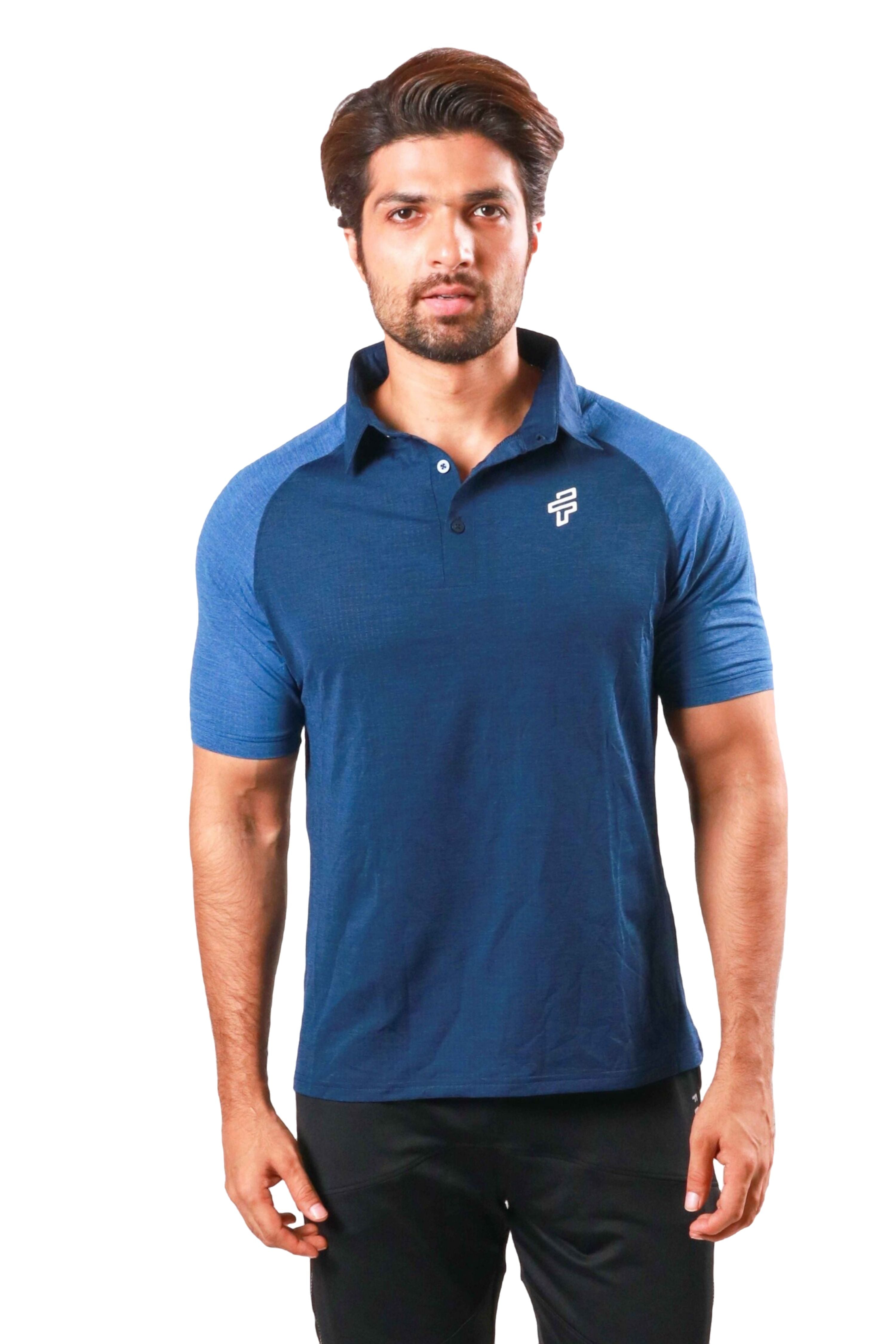 Sporty performance polo t-shirt styled for workouts and movement