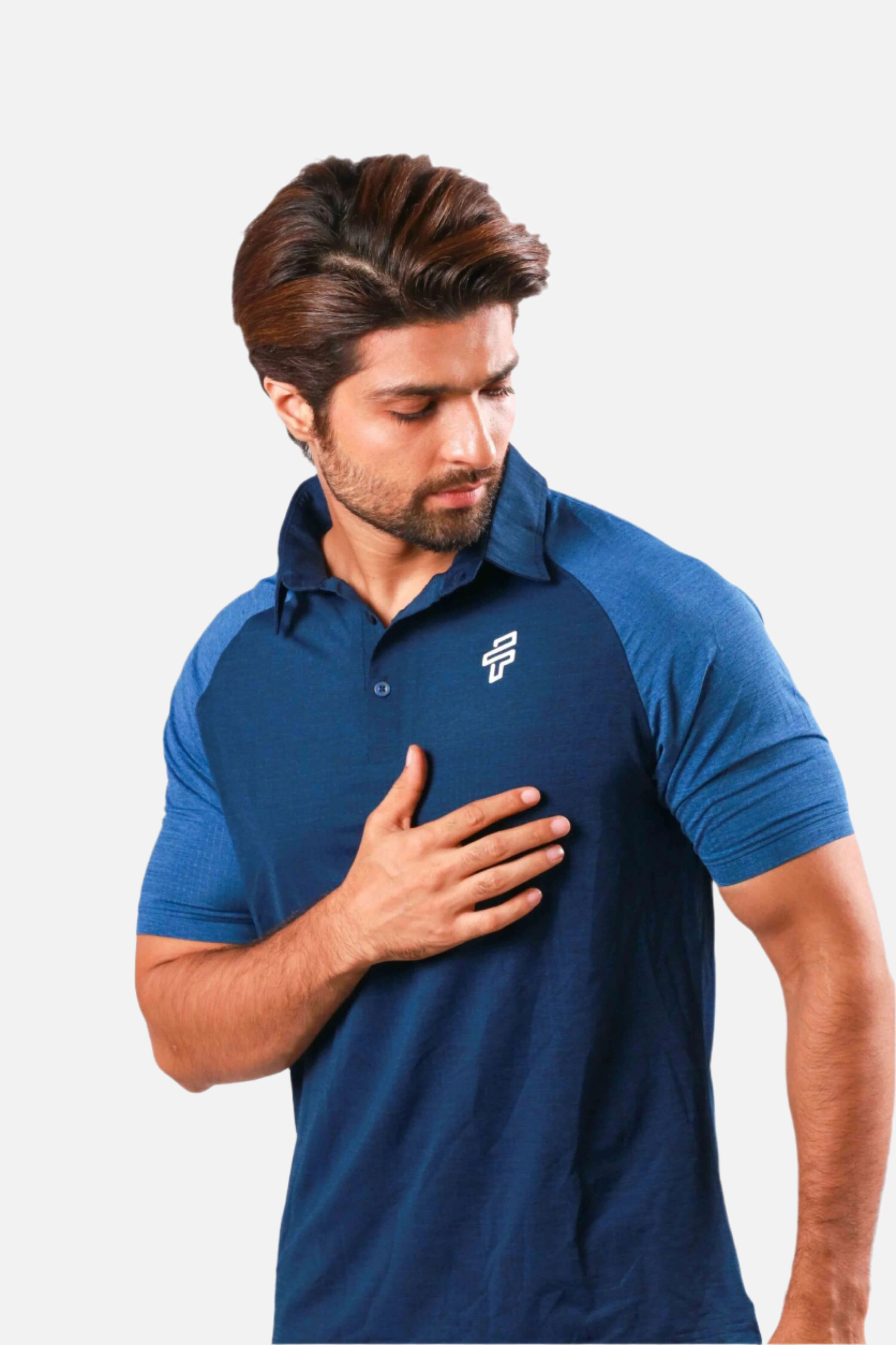 Sporty performance polo t-shirt styled for workouts and movement