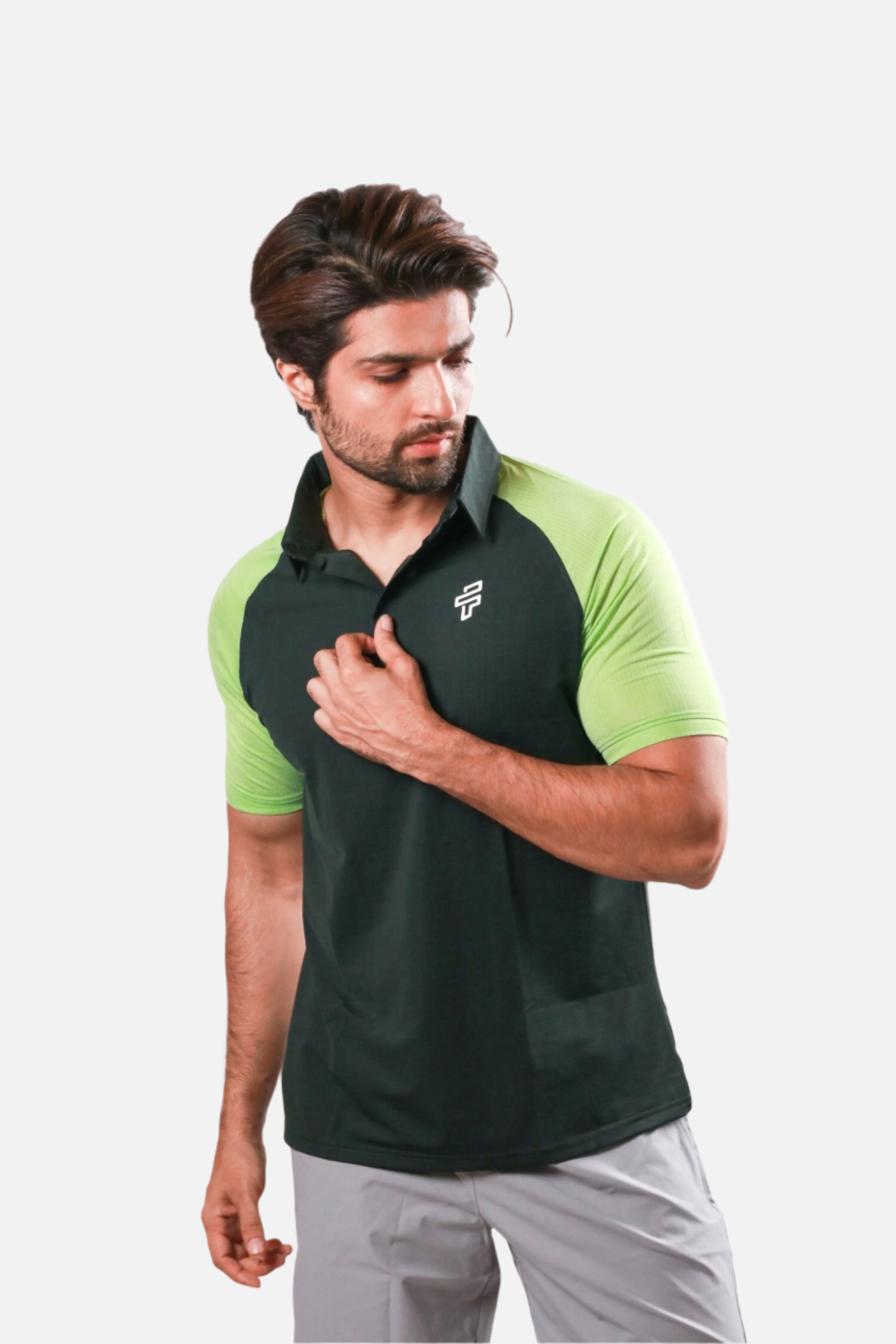 Performance Polo Top - Olive/Lime designed for breathable gym and turf workouts