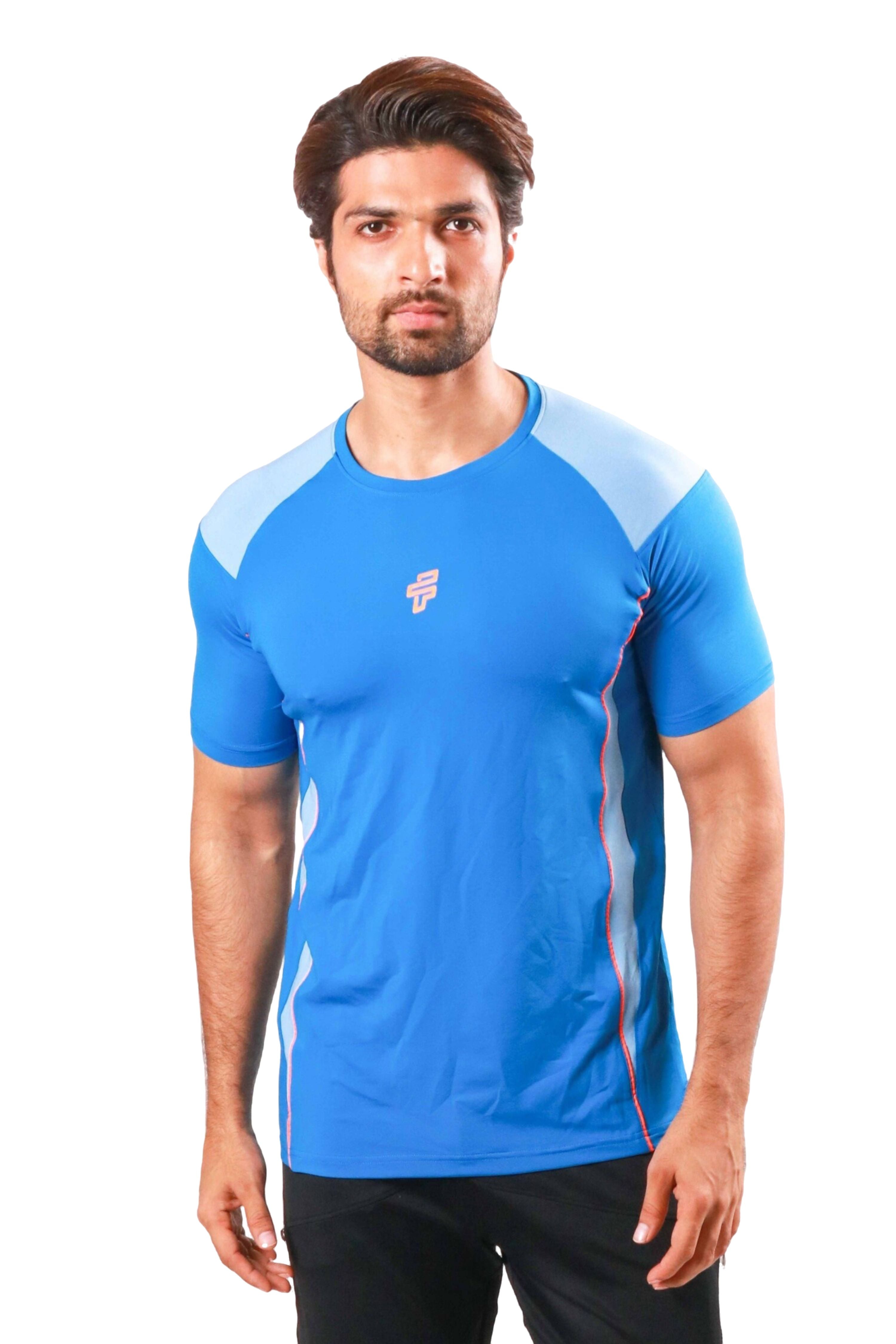 Scuba and dusk blue performance tee built for gym workouts and running