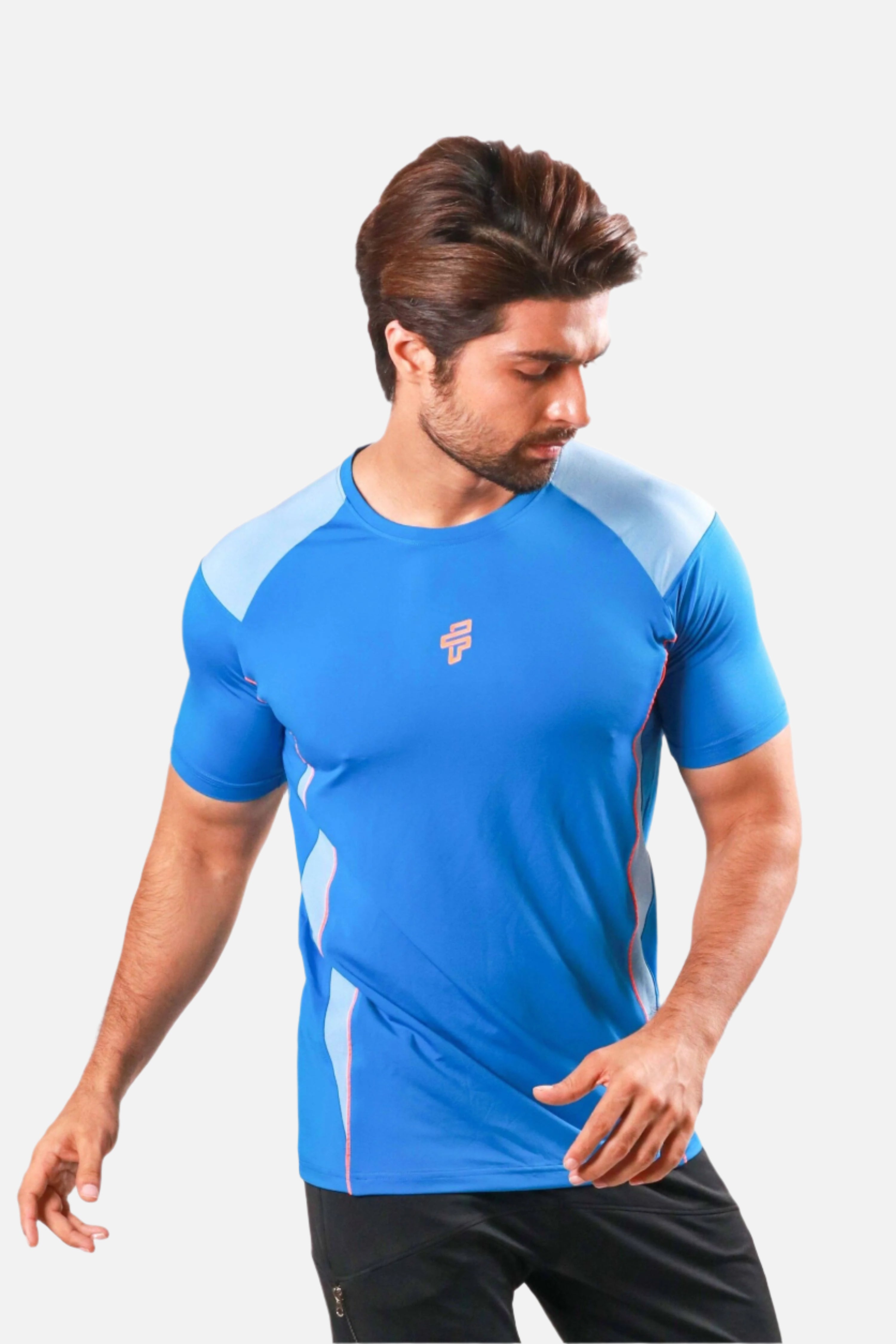 Scuba and dusk blue performance tee built for gym workouts and running