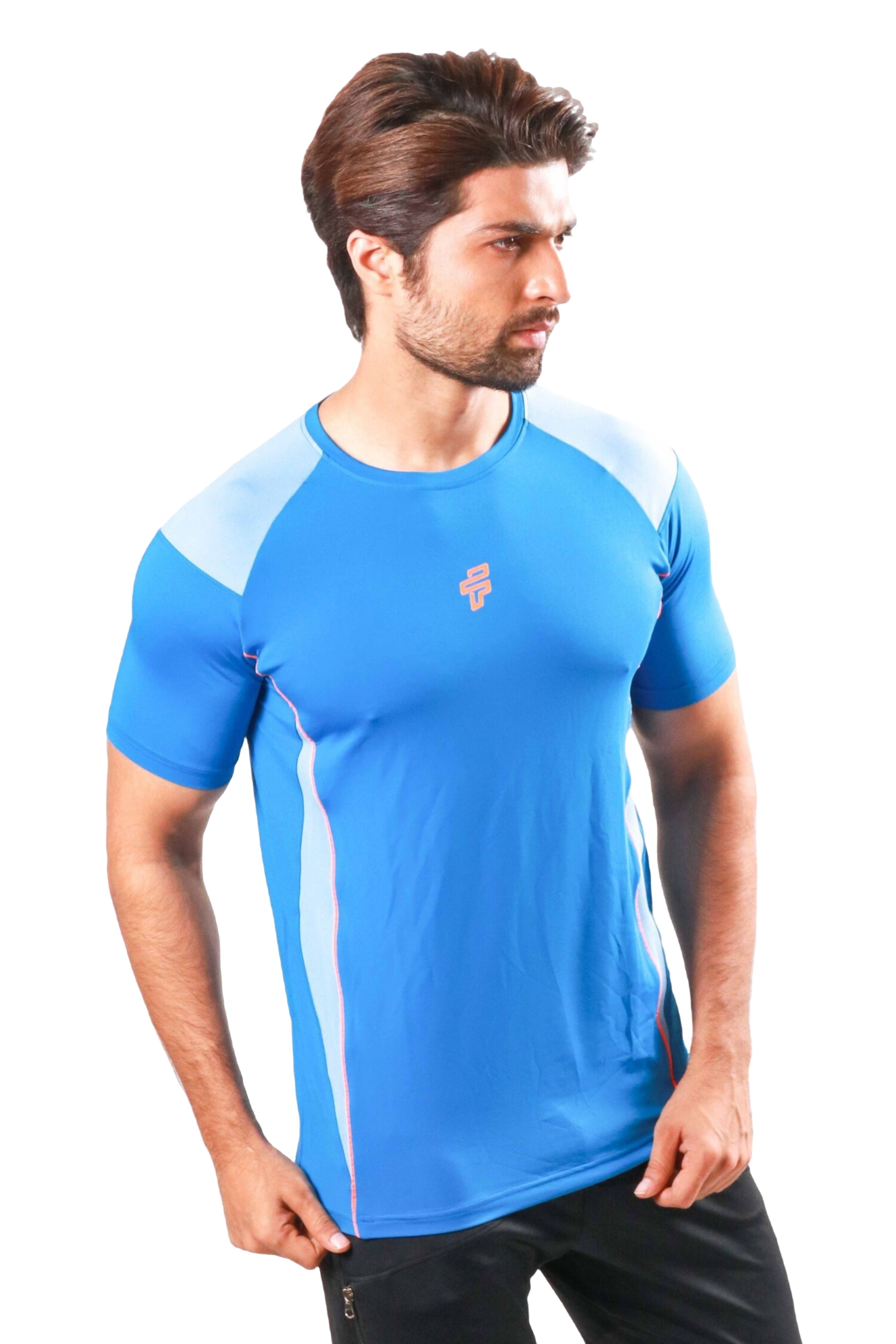 Scuba and dusk blue performance tee built for gym workouts and running