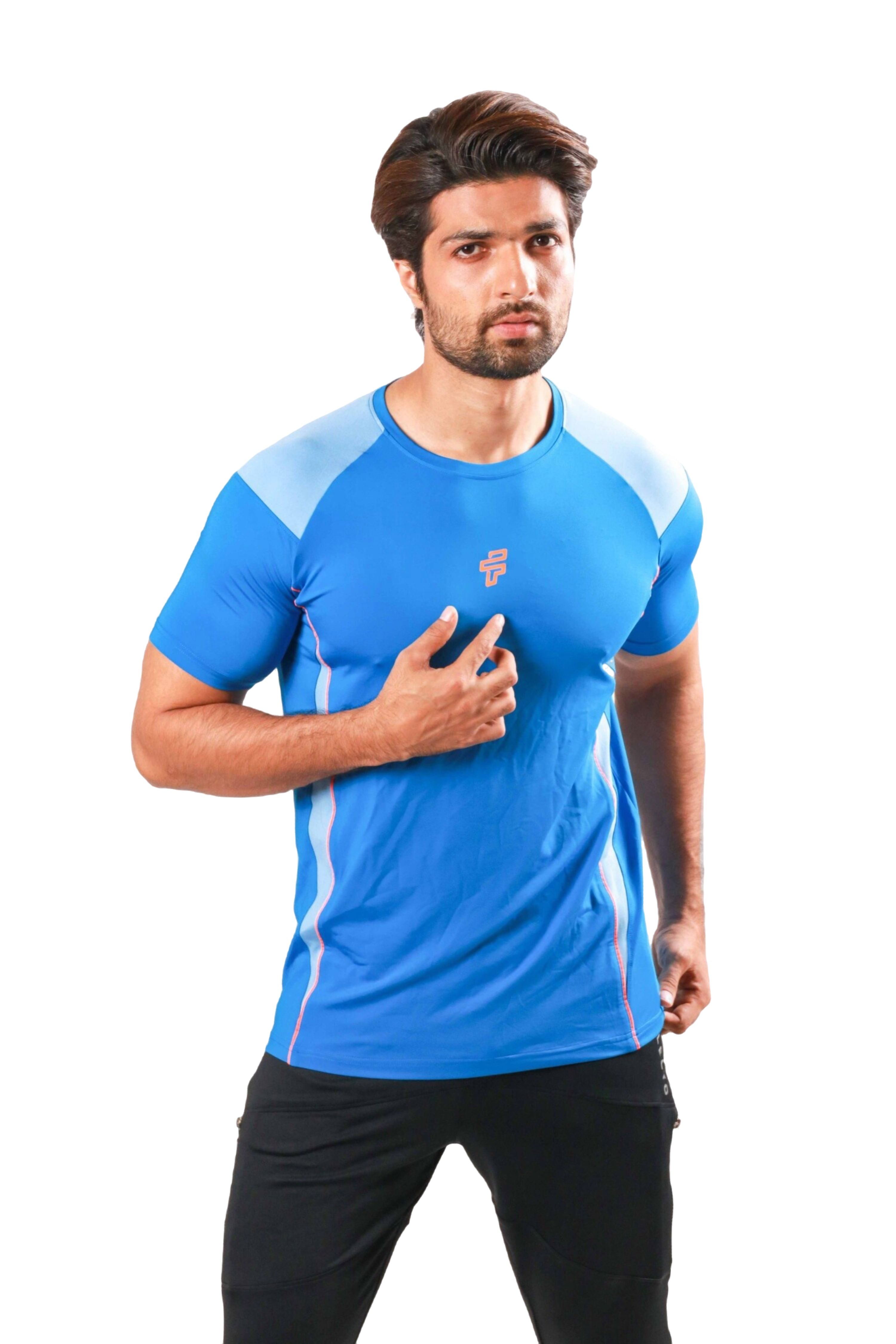 Scuba and dusk blue performance tee built for gym workouts and running