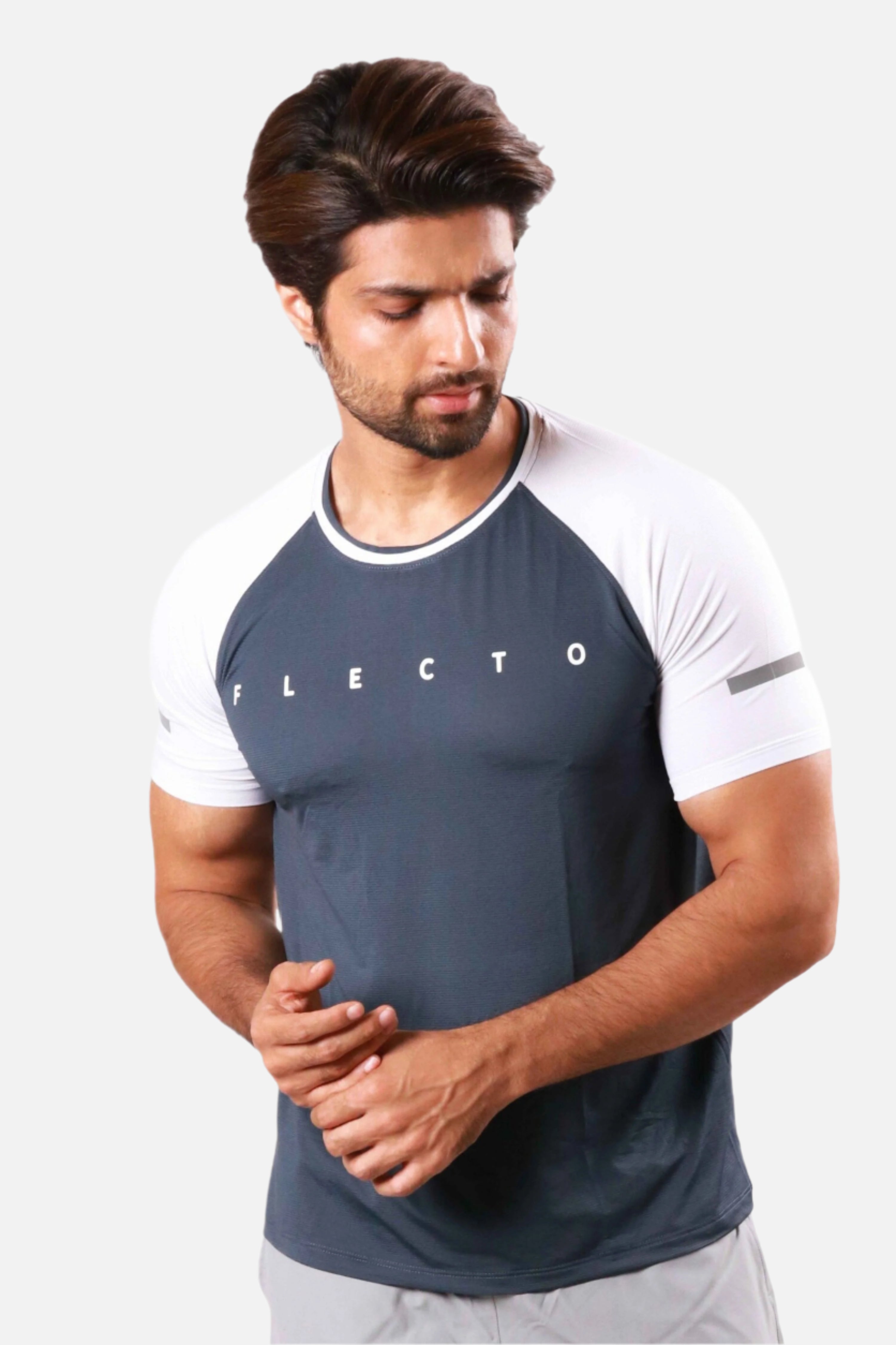 Jersey half sleeve gun metal-white designed for breathable and comfortable gym workouts