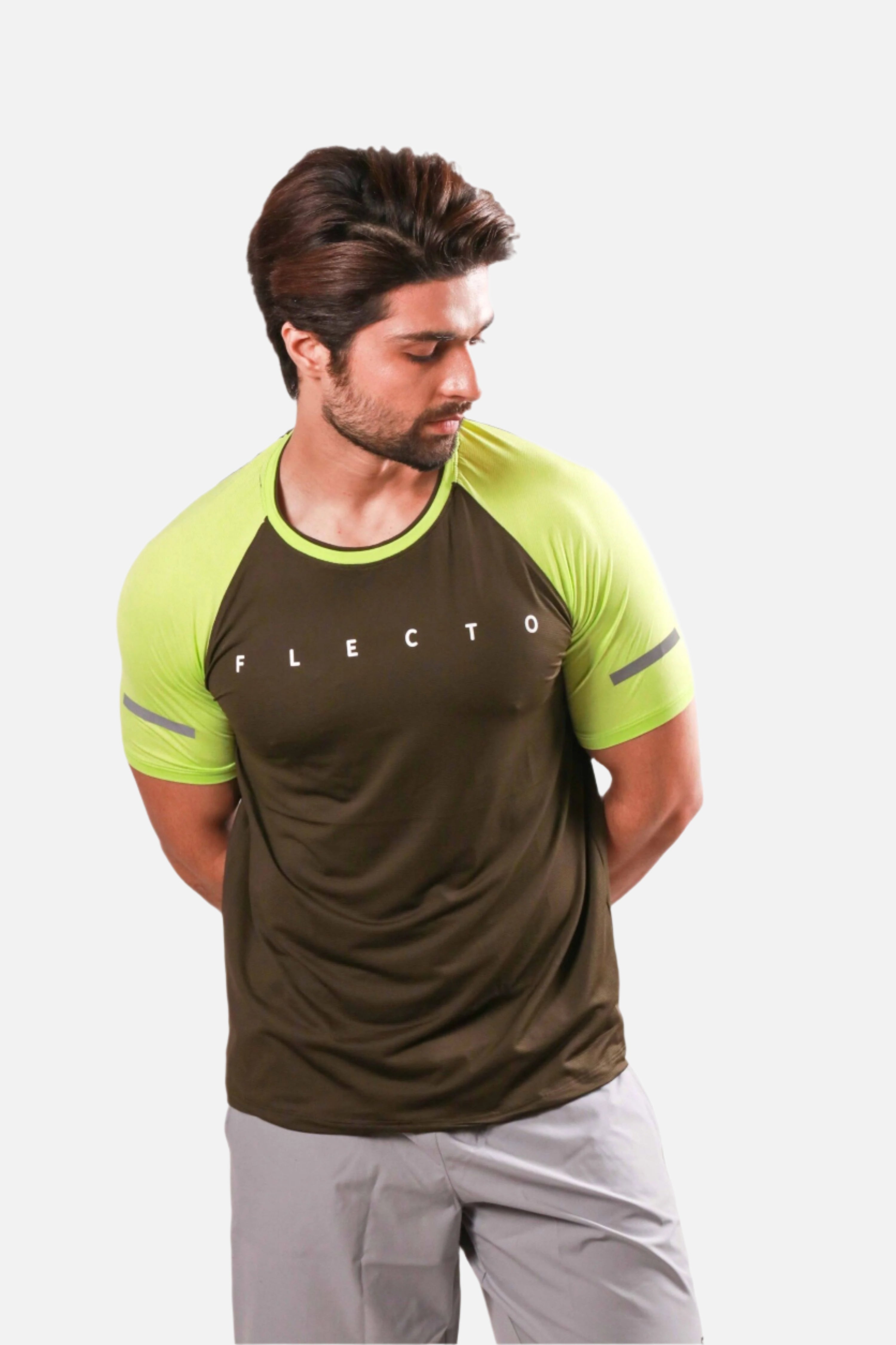 Olive-lime jersey half sleeve olive-lime designed for breathable and comfortable gym workouts