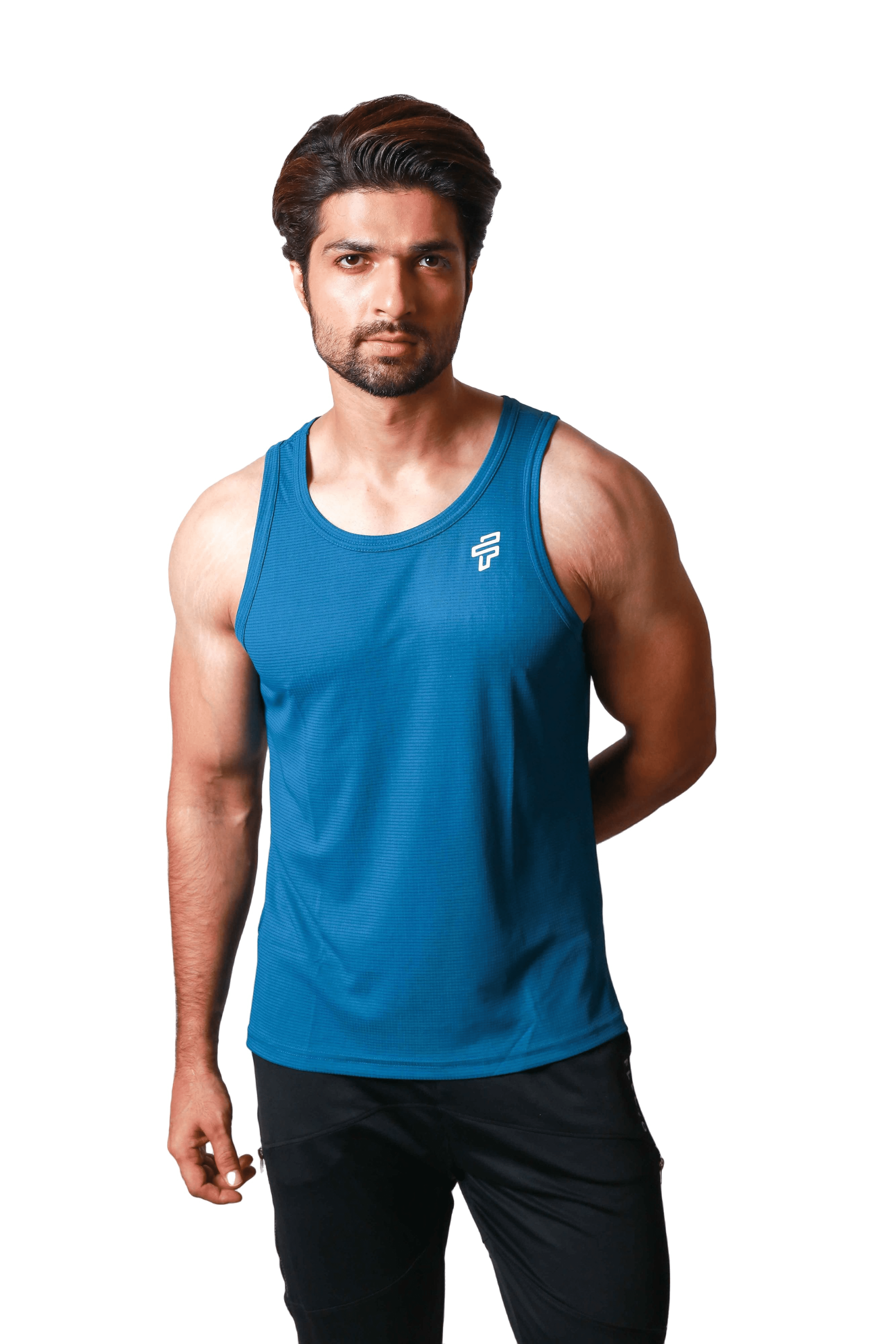 Teal training singlet-stringer designed for lightweight and breathable gym workouts