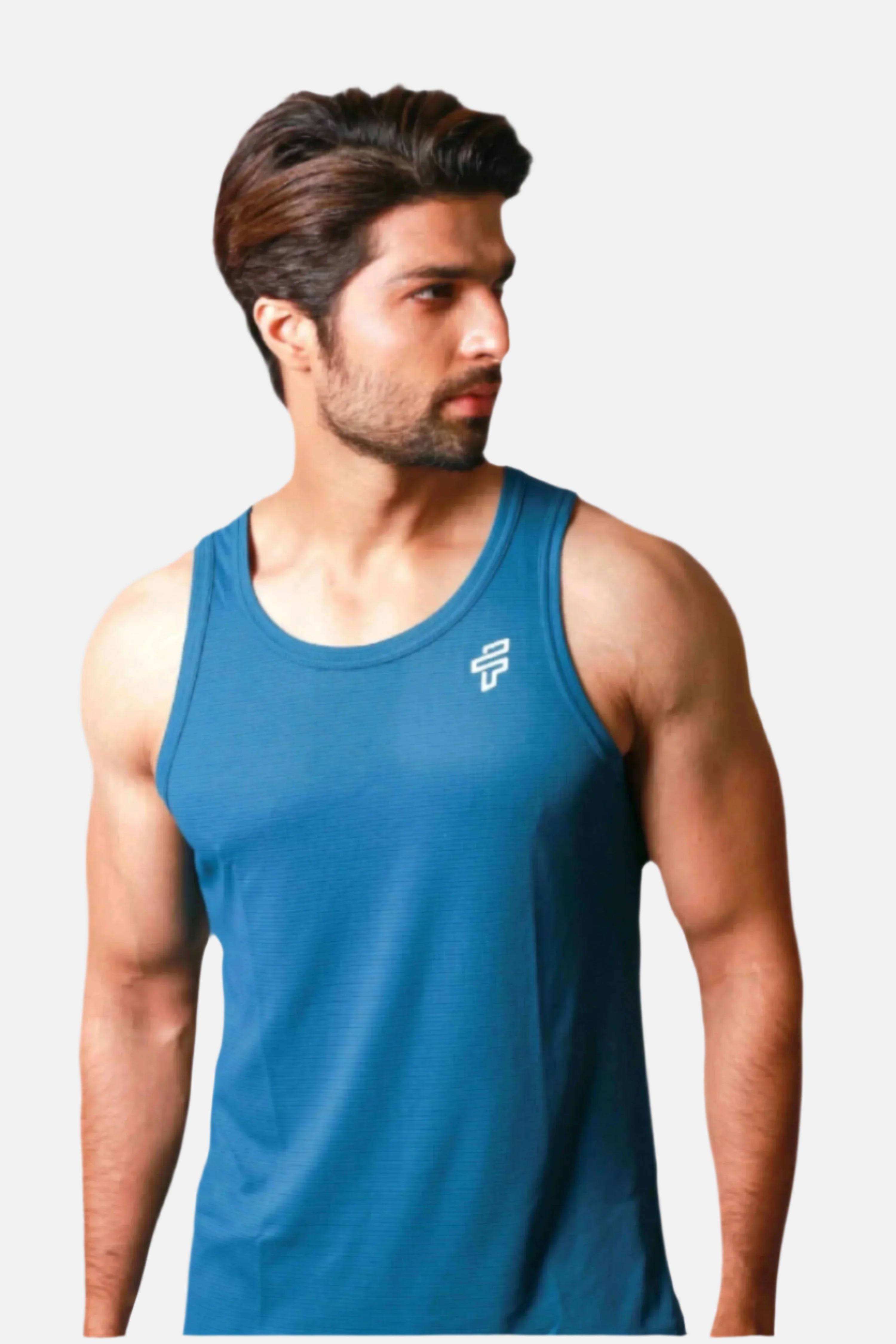 Teal training singlet-stringer designed for lightweight and breathable gym workouts