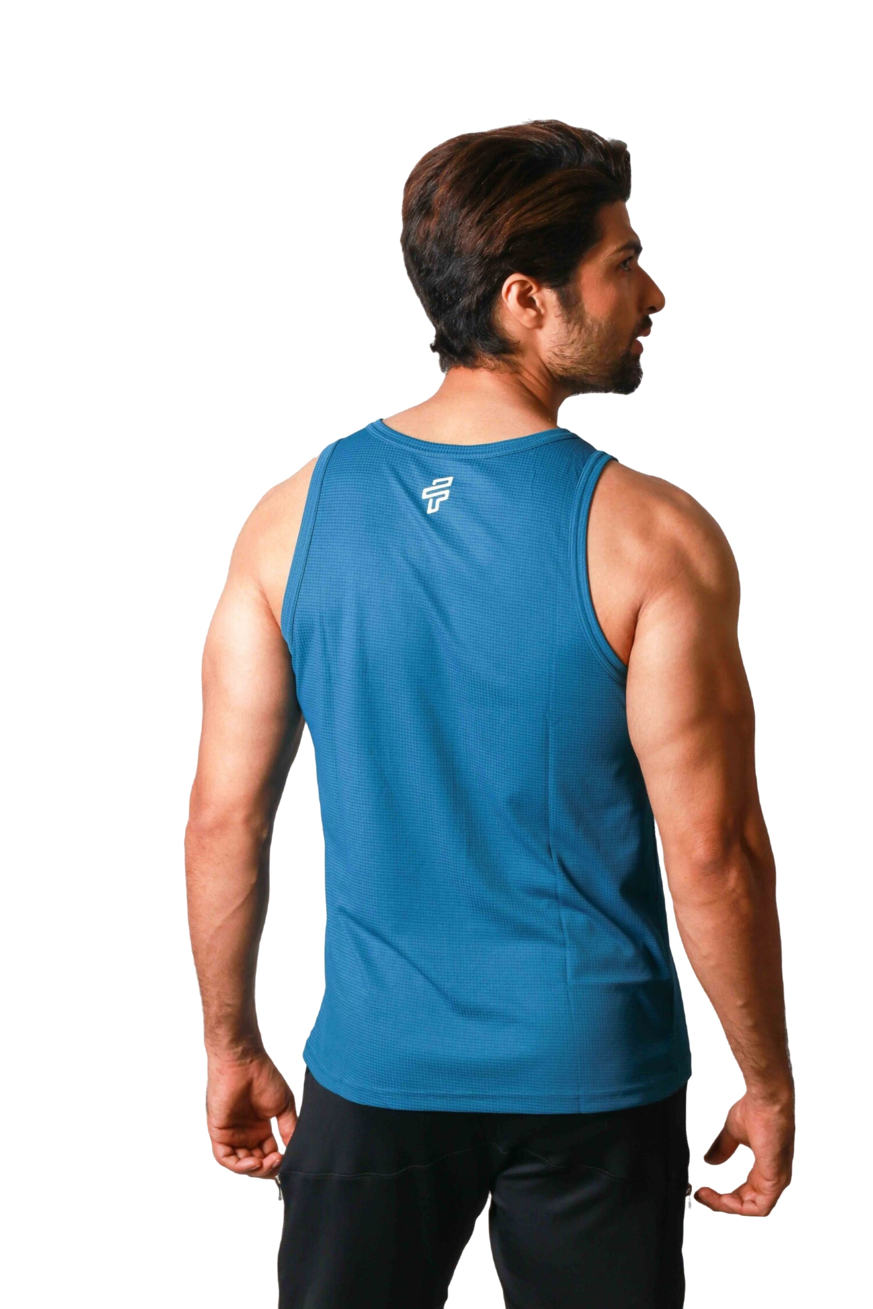 Teal training singlet-stringer designed for lightweight and breathable gym workouts