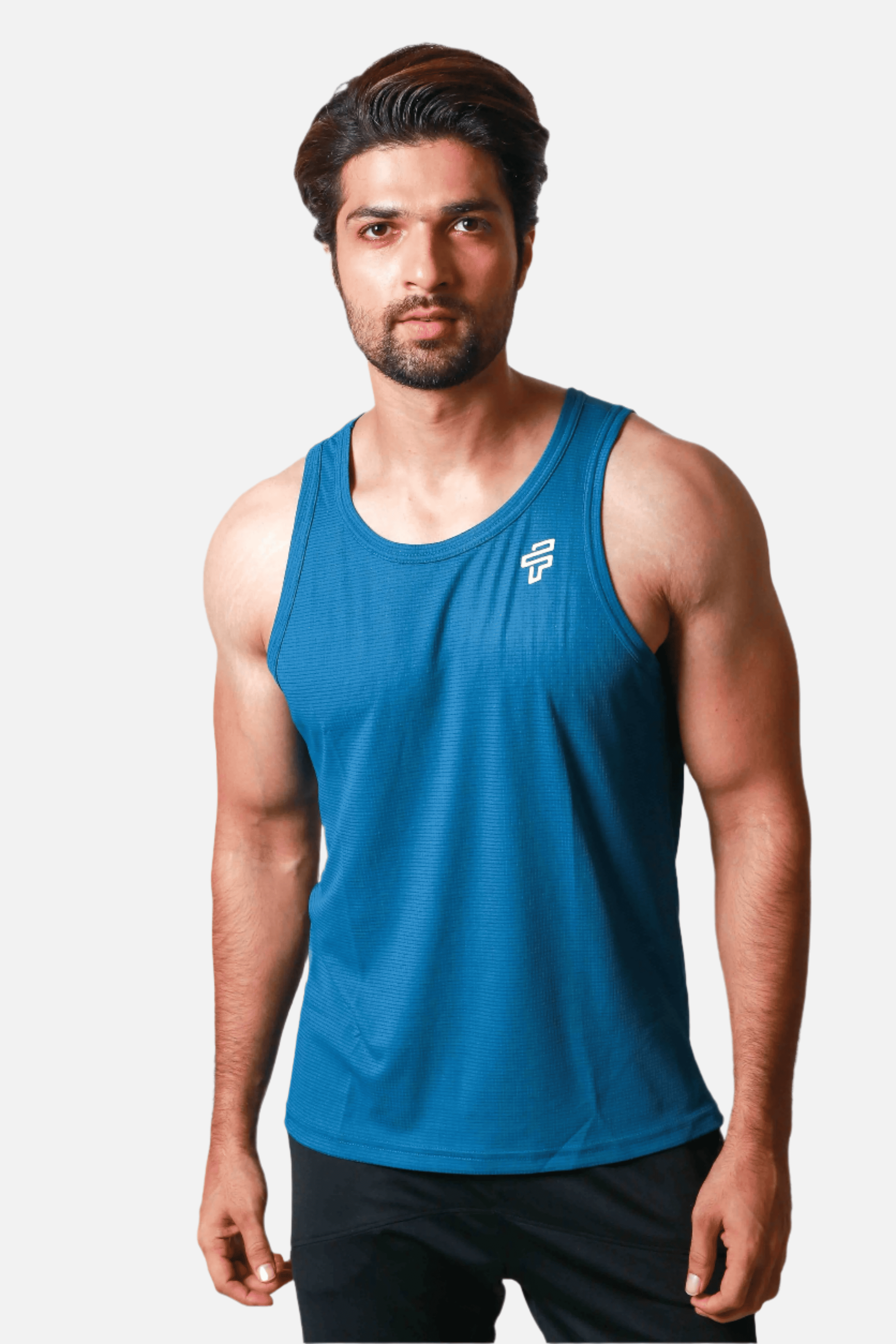 Teal training singlet-stringer designed for lightweight and breathable gym workouts